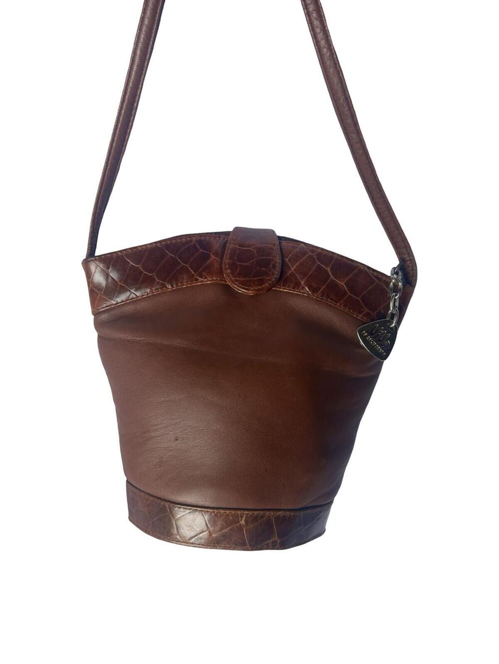 Viva of California Brown Leather Croc Embossed Shoulder Bag Purse
